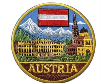 Naszywka z flagą Austrii (3,5 cala) haftowana, do naszycia/żelazka, podróż po Europie, wakacje w Wiedniu, pamiątka turystyczna, herb, naszywki na prezenty