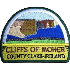 Cliffs of Moher County Clare Ireland Patch (3.5 Inch) Embroidery Iron-on Badge Embroidered Travel Emblem Eire Crest Souvenir Gift Patches