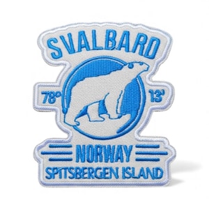 Svalbard Norwegen Patch (3,5 Zoll) zum Aufbügeln / Aufnähen Spitzbergen Island Travel Souvenir Emblem Eisbär Wappen Rucksack Geschenk Aufnäher