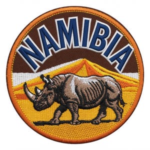 Namibia Africa Patch Iron-on/Sew-on Badge  (3.5 Inch) Travel Souvenir Rhino Emblem Perfect for Backpacks, Luggage, Hats, Bags, Gift Patches