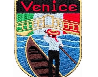 Venice Italy Patch (3.5 Inch) Embroidered Iron/Sew-on Badge Applique Emblem Gondola Travel Souvenir DIY Bag Backpack Cap Gift Patches