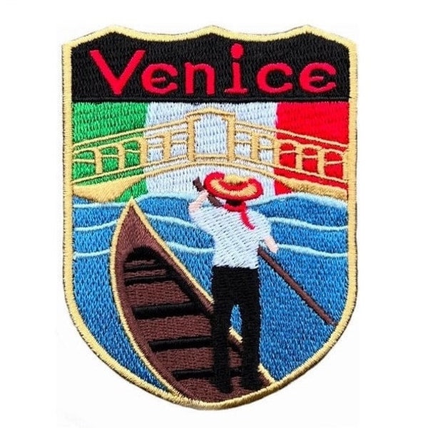 Écusson Venise Italie (3,5 pouces) brodé fer/à coudre badge applique emblème gondole voyage souvenir sac à dos bricolage casquette cadeau patchs