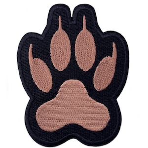 Chenille Paw Pet Dog Bear Black Iron on / Sew on Patch Patches