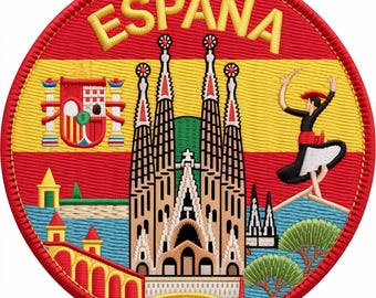 Spain Flag Patch Iron-on/Sew-on Badge (3.5 Inch) Travel Europe Souvenir Espana Emblem for Backpacks, Hats, Bags, DIY Gift Patches