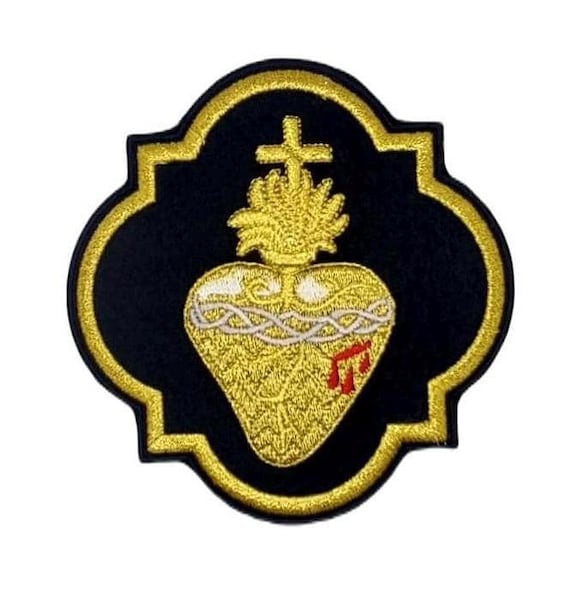 Sacred Heart Patch (4.7 Inch) Black Velvet Iron-on or Sew-on Badge Catholic Vestment Church Symbol Christian Emblem Gift Patches