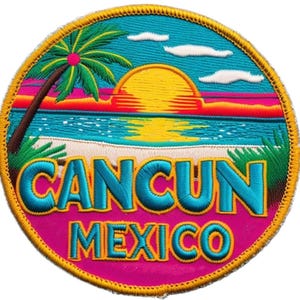 Cancun Mexico Patch (3.5 Inch) Embroidered Iron-on/Sew-on Badge Travel Americas Vacation Souvenir Tourist Emblem Gift Patches