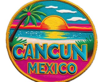 Cancun Mexico Patch (3.5 Inch) Embroidered Iron-on/Sew-on Badge Travel Americas Vacation Souvenir Tourist Emblem Gift Patches