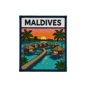 Geborduurd embleem van de Malediven, opstrijkbaar/opnaaibaar, reissouvenir, tropisch eilandvakantie-embleem (90 x 75 mm)