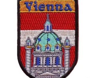 Naszywka z tarczą Wiednia i Austrii (7,5 cm) do naszycia/prasowania, pamiątka z podróży po Europie, na plecaki, czapki, torby, rękodzieło, naszywki na prezenty DIY