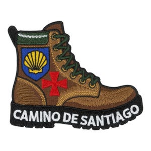 Parche bordado del Camino de Santiago para planchar o coser (4 pulgadas) Emblema de bota del Camino de Santiago Buen Camino Parches de recuerdo
