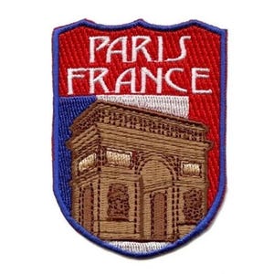 Insigne thermocollant Paris Shield (3 pouces) Emblème souvenir de voyage en France, parfait pour les sacs à dos, vestes, chapeaux, sacs, travaux manuels, écussons cadeaux