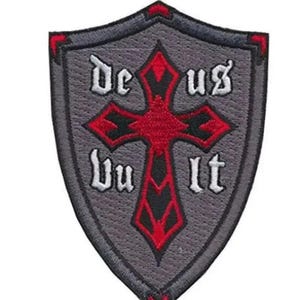 Knights Templar Patch (3.5”) Deus Vult God Wills Christian Cross Embroidered Iron-on /Sew-on Badge Crest Shield Insignia Emblem Gift Patches