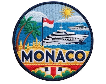 Monaco Flag Patch Embroidered Iron-on / Sew-on Badge (80mm) Travel Europe Souvenir France Vacation Emblem Grand Prix Backpack Gift Patches