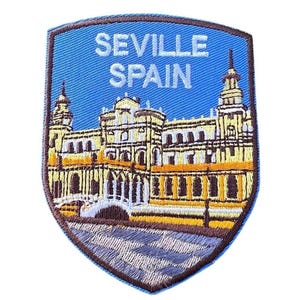 Toppa ricamata Siviglia Spagna (3 pollici) da stirare/cucire, per viaggi in Europa, souvenir turistico, emblema, regalo, toppe