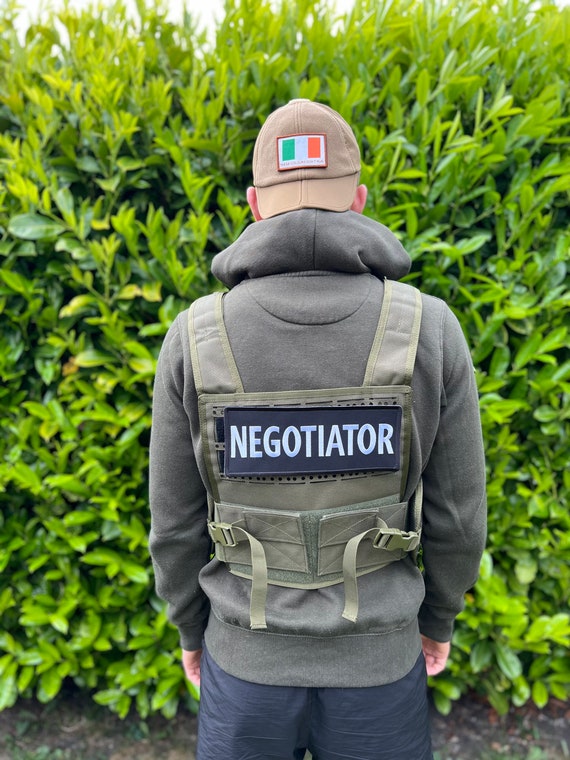 XL Negotiator Patch 10 Inch ACU Embroidered Laser Cut Badge hook Loop  Fastener Backing, Paintball Tactical Vest, Media, Combat Patches 