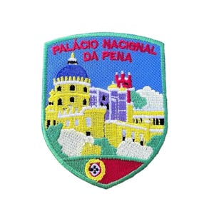 Parche de la bandera del Palacio Nacional de Peña (3") bordado para planchar/coser, insignia para viajes, Europa, vacaciones, Portugal, recuerdo, emblema turístico, parches de regalo