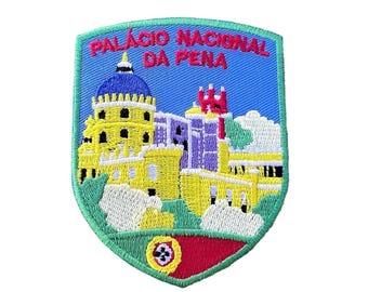 Palacio Nacional de Pena Flag Patch (3") Embroidered Iron/Sew-on Badge Travel Europe Vacation Portugal Souvenir Tourist Emblem Gift Patches