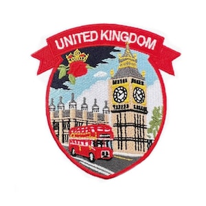 Écusson du Royaume-Uni brodé à thermocoller/à coudre (3 pouces) Souvenir de voyage au Royaume-Uni Emblème de Londres, cadeau de vacances
