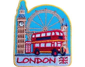 Londen Engeland patch geborduurde opstrijk-/naaibadge (2,75 inch) kleurrijke Britse reis reizen souvenir embleem geschenkpatches
