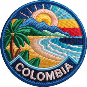 Naszywka haftowana Kolumbia do naszycia/naszycia (7,5 cm) Pamiątkowy emblemat z Ameryki Południowej, naszywka na plecak wakacyjny, naszywka prezentowa