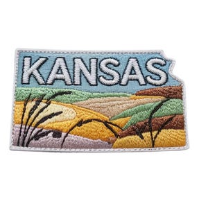 Kansas State Patch Broderad Stryk-på/Sy-på-märke (7,5 cm) Rese-USA Souvenir-emblem Gåvomärken