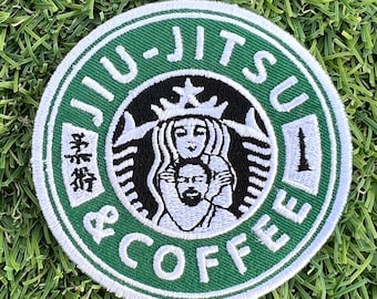 Jiu Jitsu and Coffee Patch (3 Inch) Velkro or Iron-on Badge Grappling BJJ Kimono GI, Gym Bag, Cap, Shirt, Jacket, Martial Arts Gift Patches