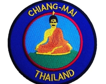 Patch Chiang Mai Thaïlande (3,5 pouces) Bouddha doré brodé à repasser/insigne à coudre Asia Trek bouddhisme souvenir emblème écusson bricolage cadeau