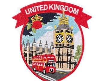 United Kingdom Patch: Gesticktes Aufnäher zum Aufbügeln London Souvenir Emblem Geschenk Aufnäher (80 mm)