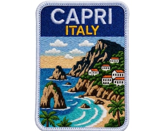 Capri Italy Patch Embroidered Iron-on / Sew-on Badge Travel Souvenir Emblem Italia Sorrento Peninsula Gift Patches (90mm)