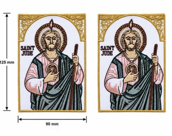 Set of x2 Saint Jude Patches Embroidered Iron-on/Sew-on Badge Christian Emblem Religious Catholic Gift Patches