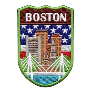 Boston Massachusetts Shield Patch (3 Zoll) zum Aufbügeln Reisen USA Souvenir Emblem für Rucksäcke Jacken Hüte Taschen Handwerk Geschenk Aufnäher