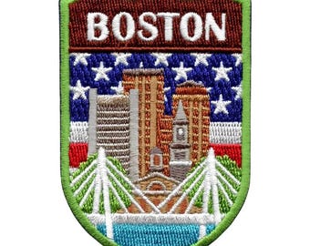 Boston Massachusetts Shield Patch (3 Inch) Iron-on Badge Travel USA Souvenir Emblem for Backpacks Jackets Hats Bags Crafts Gift Patches