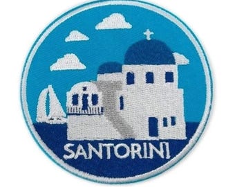 Santorini Greece Patch (3 Inch) Embroidered Iron/Sew-on Badge Greek Island Travel Emblem DIY Backpack, Jacket, Cap, Shirt, Bag, Gift Patches
