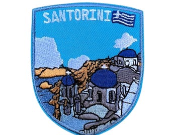 Santorini Greece Patch Embroidered Iron-on/Sew-on Badge (75mm) Greek Island Travel Emblem Gift Patches