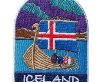 Iceland Viking Ship Patch, Embroidered Iron-on / Sew-on Badge Travel Souvenir Emblem (3 Inch)