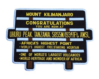 Mount Kilimanjaro Patch, Uhuru Peak Summit, Embroidered Iron-on / Sew-on Badge Tanzania Souvenir Emblem Gift Patches (90mm)