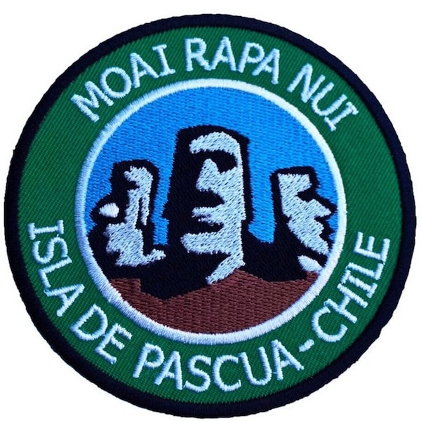 Moai Rapa Nui Easter Island Patch (3.5 Inch) Iron or Sew-on Badge Giant Heads Emblem Chile Trek Travel Crest Souvenir Gift Patches