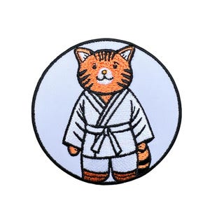Karate Cat-patch (3 inch) geborduurde opstrijkbare badge Schattig vechtsport kitten witte riem cadeau-patches voor kinderen