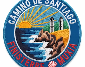 Camino de Santiago Finisterre Muxia Patch (3.5 Inch) Embroidered Iron/Sew-on Badge Travel Spain Souvenir Vacation Emblem DIY Gift Patches