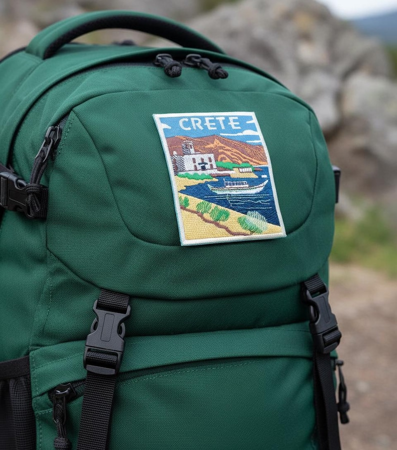 Écusson Crète (3,5 pouces) brodé thermocollant/à coudre île grecque voyage Grèce vacances emblème bricolage sac à dos, veste, sac, écussons cadeaux image 2
