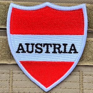 Austria Flag Patch (3 Inch) Embroidered National Badge (Hook + Loop) Heraldry Shield Crest Badge Tactical Morale Emblem Souvenir Patches