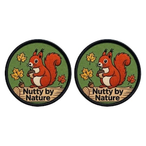 x2 Nutty by Nature Ekorrelappar Broderad Stryk-på/Sy-på-märke Röd Ekorre Ekollon Rolig Souvenir Gåvalapp med Vilda Djur (80 mm)