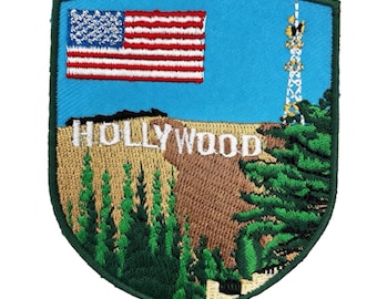 Hollywood California Patch (3 Inch) Embroidered Iron-on/Sew-on Badge Tourist Souvenir Vacation Emblem Holly Wood Sign Backpack Gift Patches