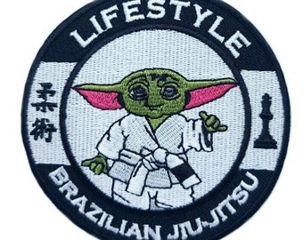 Brazilian Jiu Jitsu Lifestyle Patch (3.5 Inch) Baby-Yoda Iron-on Badge for Kids Youths White Belt Beginners Martial Arts DIY Gift Patches
