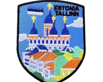 Estonia Patch Embroidered Iron-on/Sew-on Badge (3 Inch) Balkan Travel Europe Tallinn Vacation Souvenir Shield Tourist Emblem Gift Patches