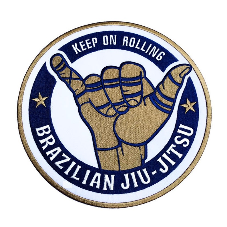 Jiu Jitsu Patch Keep On Rolling Grappling Iron on Badge BJJ GI Shaka Hand 4.5/"