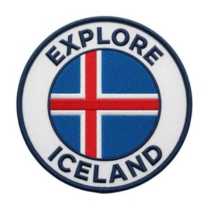 Utforska Islands flagga tygmärke Broderat stryk-på/sys-på märke Resesouvenir Semesteremblem Presenttygmärken (75 mm)