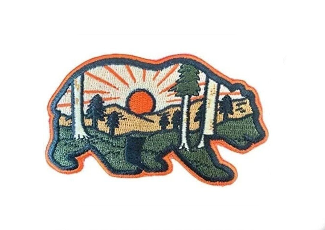 Mountain Forest Bear Patch (3.5") Iron or Sew-on Badge Hike Souvenir Hiking Backpack Wildlife Emblem Crest Nature Wilderness Gift Patches
