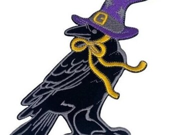 Magic Raven Patch (6 Inch) Large Black Velvet Embroidery Iron or Sew-on Badge Applique Merlin Costume Witch Cosplay Cloak Robe Gift Patches