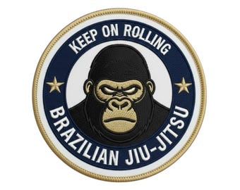 Embroidered Gorilla Patch – Keep On Rolling BJJ, Martial Arts Morale Iron-on / Sew-on Badge (90 mm)